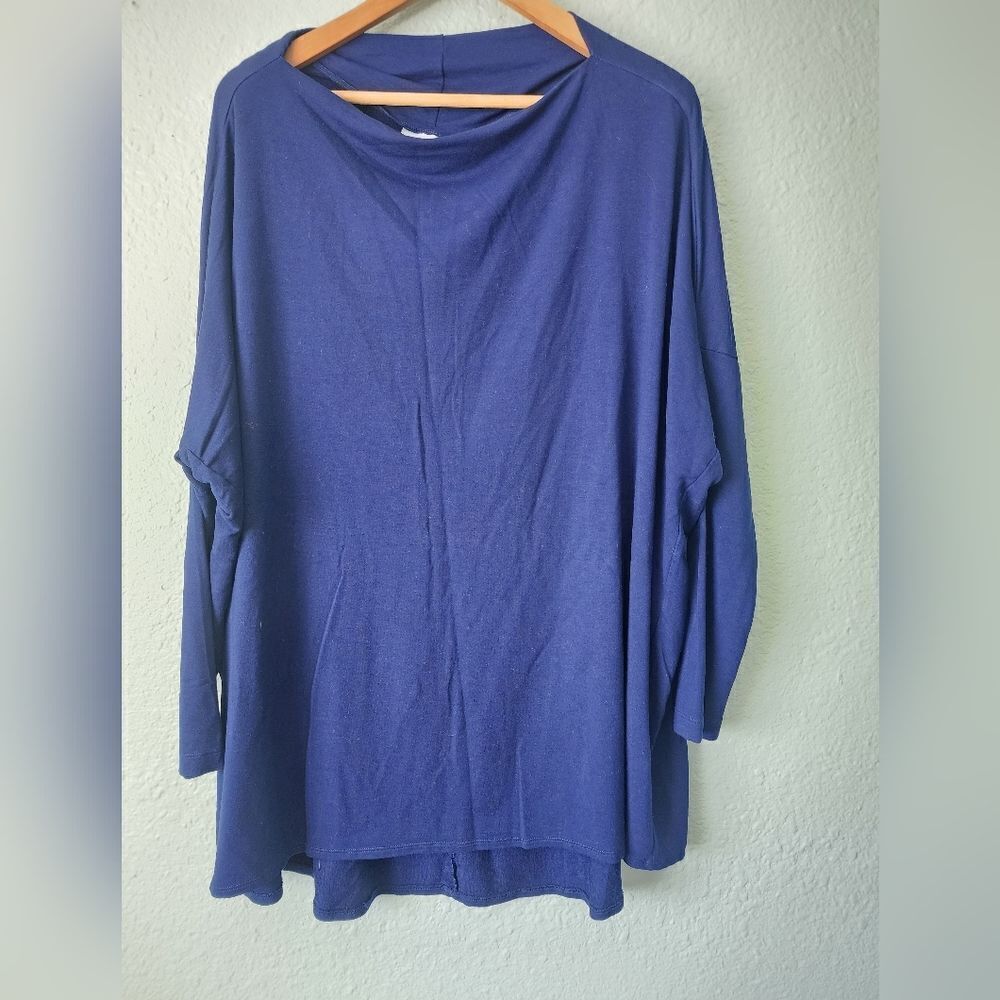 Bryn Walker Blue Dolman Sleeve 3/4 Tunic Oversized
